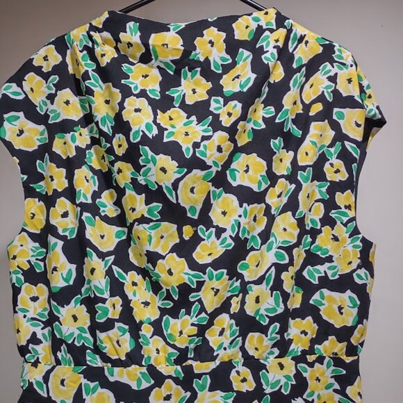 ANN TAYLOR BOLD YELLOW GREEN WATERCOLOR FLORAL PRINT ON BLACK MAXI DRESS SIZE 14 - Picture 4 of 12